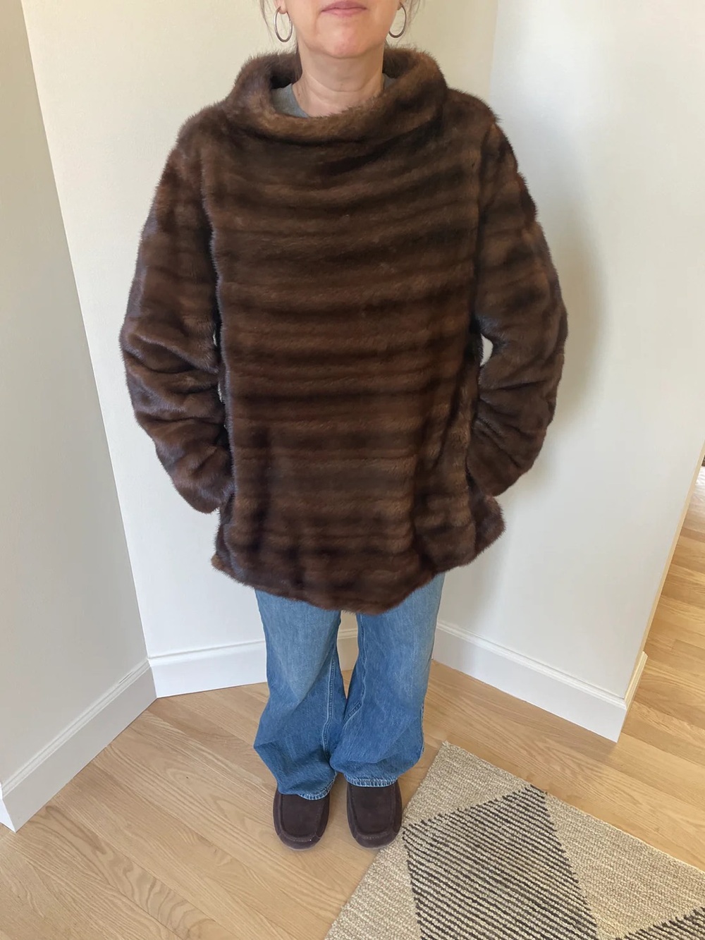 Vintage Anne Dee Goldin Brown Mink Fur Pullover Jacket | Funnel Neck Size M/L - Picture 4 of 13